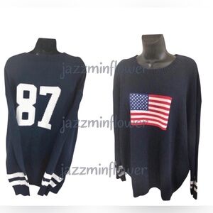 Dark navy blue American flag patriotic classic crewneck sweater‎ size medium new